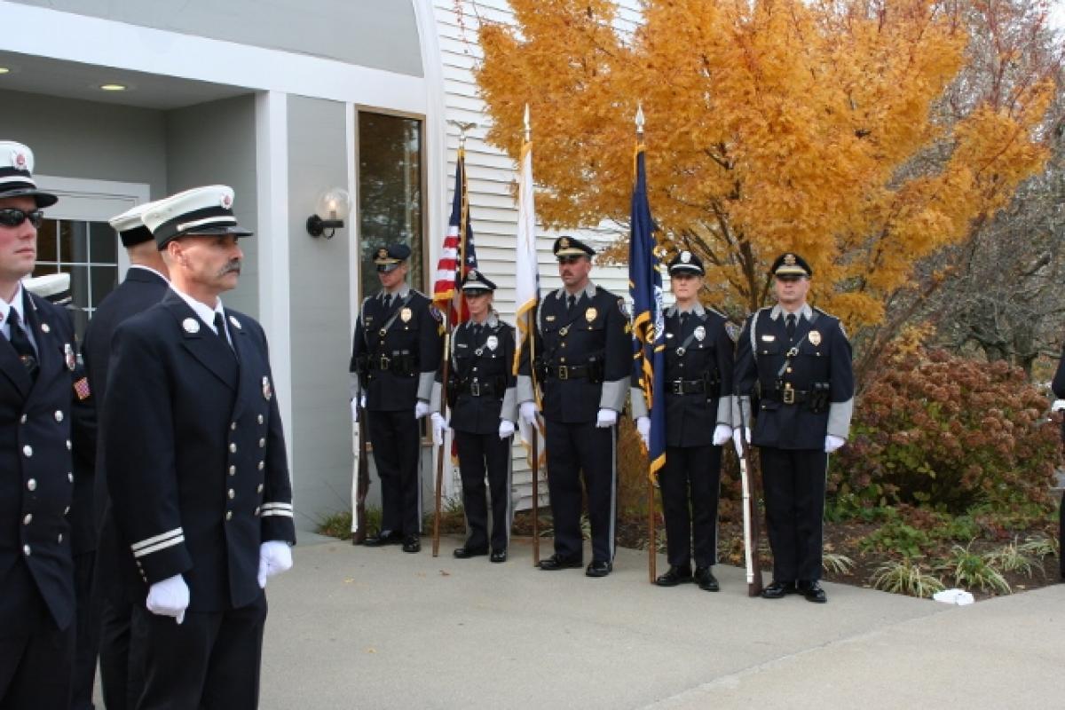 Police officers with flags