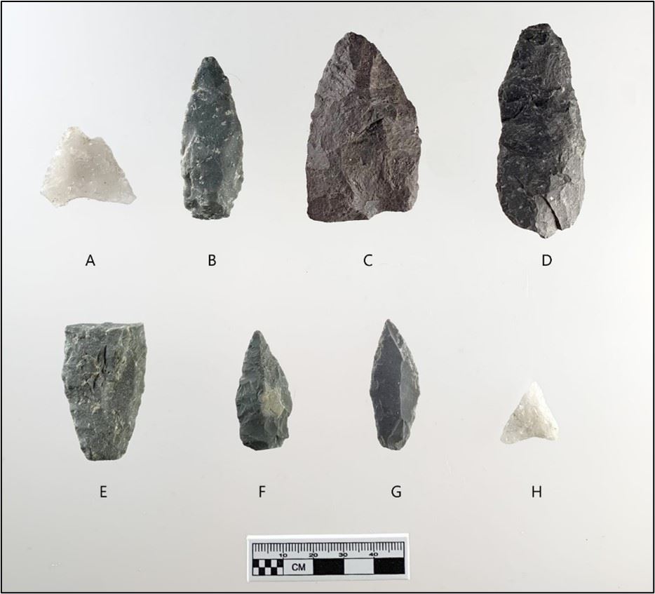 Native American stone tools from Site 19-BN-214 in Orleans.