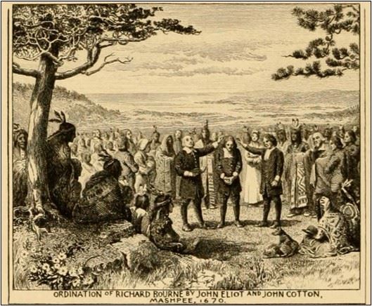 Praying Indians at Mashpee witness the ordination of Richard Bourne